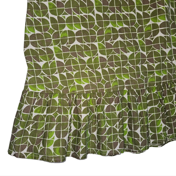 Jessica Simpson Green Brown Cotton Geometric Print Dress Sz M Ruffle Hem READ - Picture 9 of 14